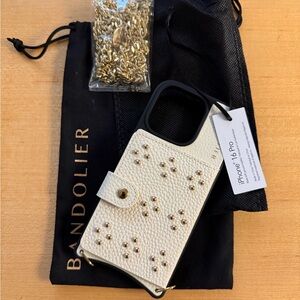 Bandolier Cream iPhone 16 Pro Case with Gold Chain